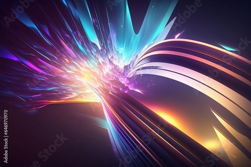 3D Rendering of abstract fast moving stripe lines with glowing sun light flare. High speed motion blur.