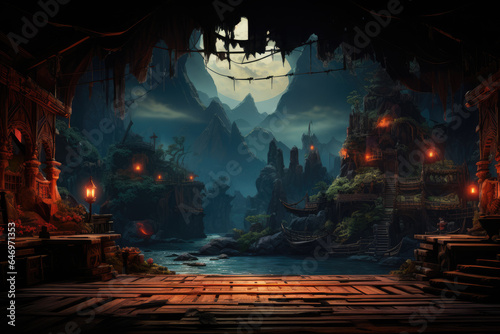 Empty pirate ship deck background for theater stage scene © Roman