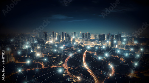 High Technology Internet Connectivity Modern Smart City Skyline