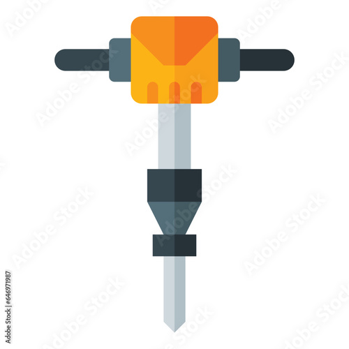 jackhammer icon in flat style isolated on transparent background. Construction tools, vector illustration for graphic design projects