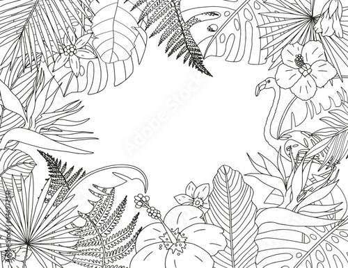 Wallpaper Mural Coloring page made of tropical flowers and leaves. The best activity to relieve stress. Torontodigital.ca