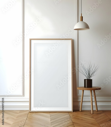 blank picture frame on parquet floor 