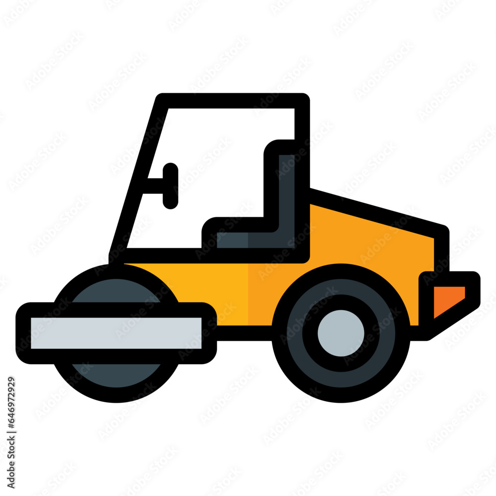 road roller icon in filled line style isolated on transparent background. Construction tools, vector illustration for graphic design projects road roller icon in filled line style isolated on transparent background. Construction tools, vector illustration for graphic design projects