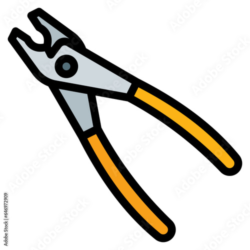 pliers icon in filled line style isolated on transparent background. Construction tools, vector illustration for graphic design projects