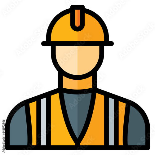 worker icon in filled line style isolated on transparent background. Construction tools, vector illustration for graphic design projects