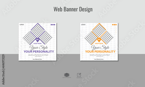 set of creative web banners of standard size with a place for photos. Vertical, horizontal and square template. vector illustration