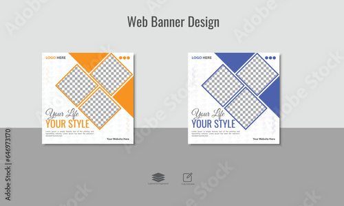 set of creative web banners of standard size with a place for photos. Vertical, horizontal and square template. vector illustration