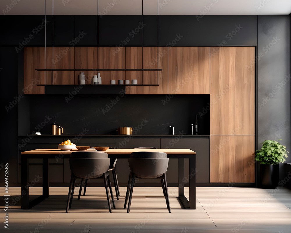 Modern kitchen interior, minimalism. Generative AI Modern kitchen interior, minimalism. Generative AI