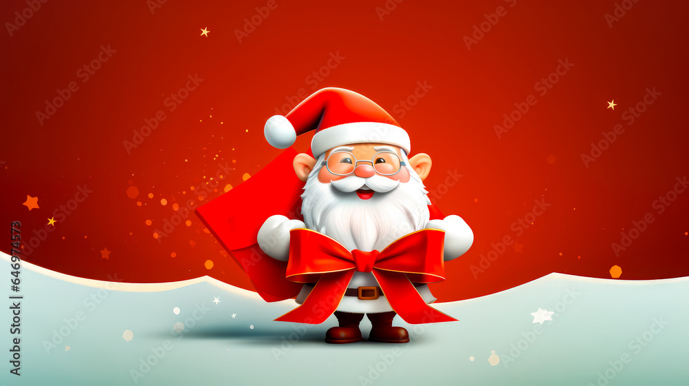 Santa clause holding red sign with red bow on it's chest. Santa clause holding red sign with red bow on it's chest.