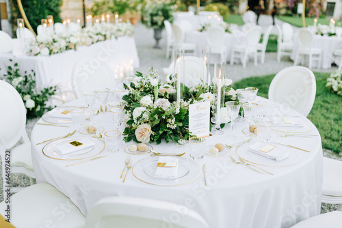 Festive tables decorated for wedding