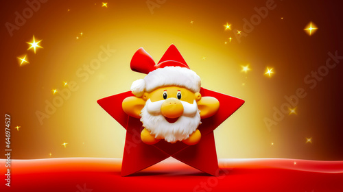 Red star with cartoon santa clause on it's face and beard. © Констянтин Батыльчук