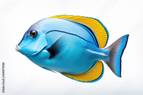 Marine fish on white isolated background with clipping path. Powder Blue Tang (Acanthurus leucosternon)