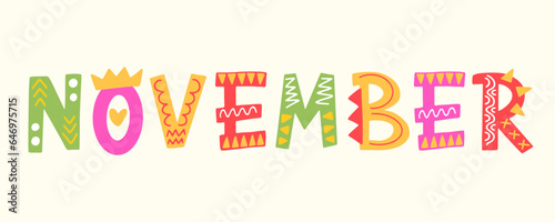 November Decorative Lettering Word Inscription