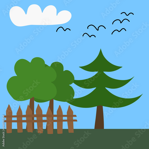 simple vector illustration forest with green trees