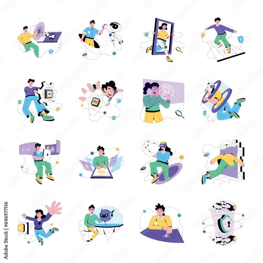 Set of AI Innovations Flat Illustrations Set of AI Innovations Flat Illustrations