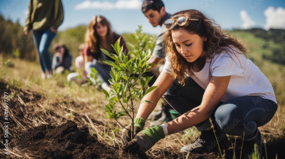 Young environmental activists participating in a tree planting event