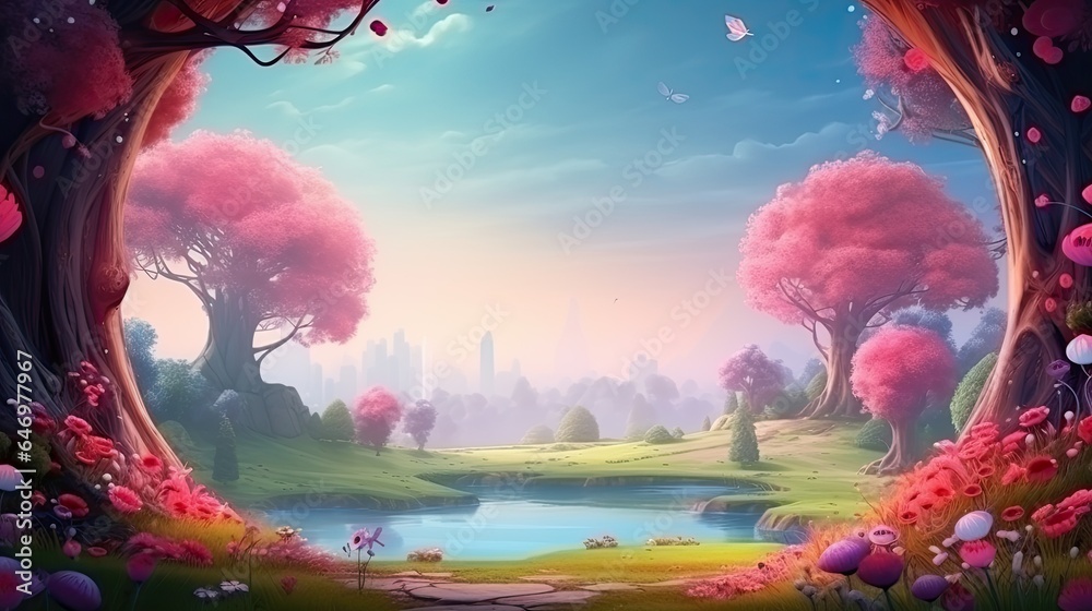 Beautiful Enchanted Landscape Fantasy Garden Background