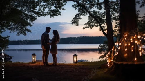 A romantic proposal at a lakeside cottage photo