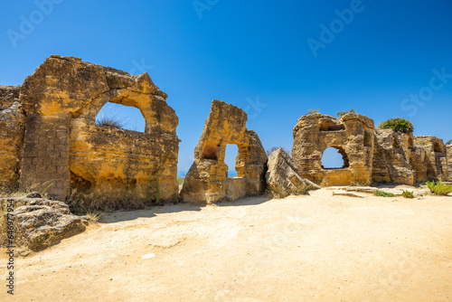City wall of Valley of the Temples at Agrigento on Sicily, Italy, Europe.