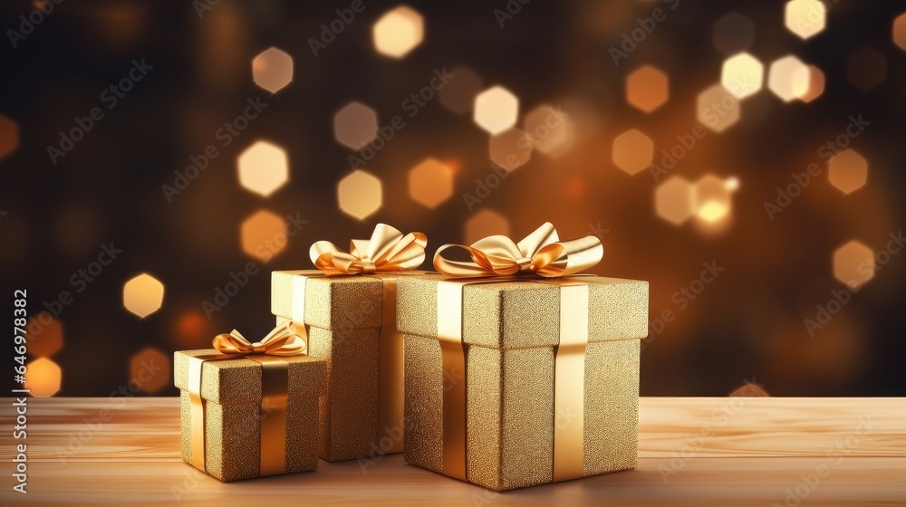 Christmas Gift Boxes and Bokeh Lights 3D Illustration Christmas Gift Boxes and Bokeh Lights 3D Illustration