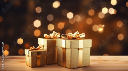 Christmas Gift Boxes and Bokeh Lights 3D Illustration