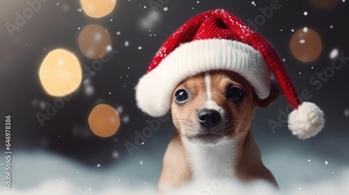 Adorable Dog Wearing a Santa Hat and Scarf 