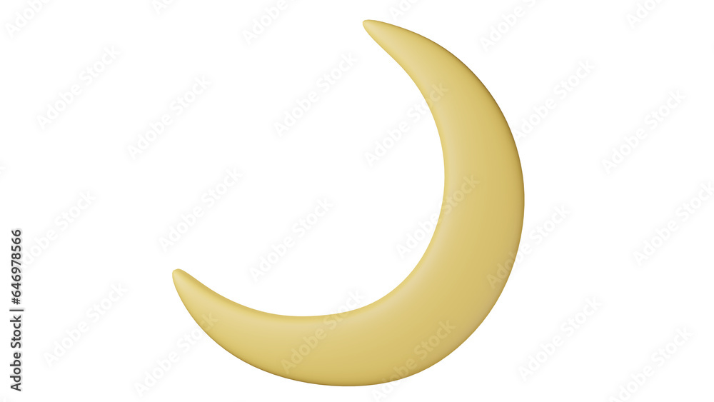 Half yellow moon in cartoon style isolated on transparent and white background. Synoptic concept. 3D render Half yellow moon in cartoon style isolated on transparent and white background. Synoptic concept. 3D render