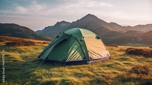 Outdoor camping photo tent in the middle of nature