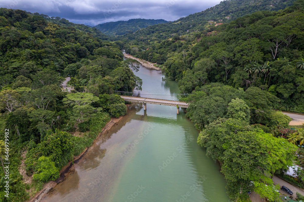 Beautiful aerial view of Dominical Beach and The Baru River in Costa Rica Beautiful aerial view of Dominical Beach and The Baru River in Costa Rica