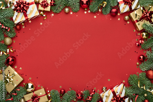 Christmas Frame on Red Background