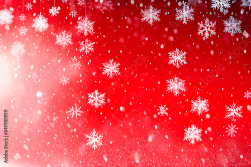 abstract landscape with snowflakes falling in winter with red colors christmas, concept Religion and Culture, generative ai 