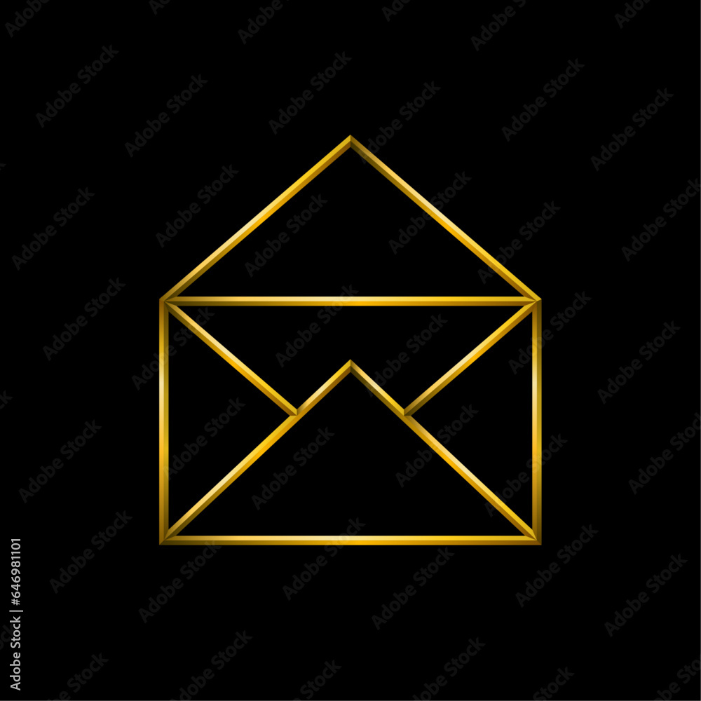 Open mail icon. Metallic gold icons set collection. Open mail icon. Metallic gold icons set collection.