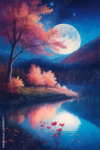 Beautiful autumn landscape. AI generated illustration