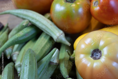 Summer vegetable harvest medley of various vegetables.