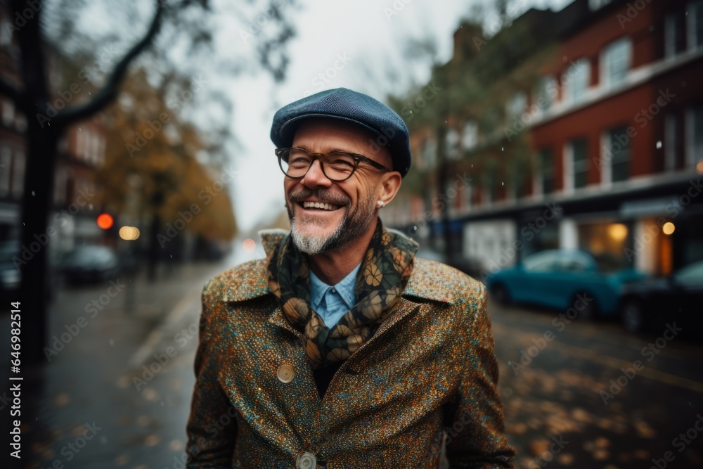 Portrait of a happy senior man in a coat and cap. Portrait of a happy senior man in a coat and cap.
