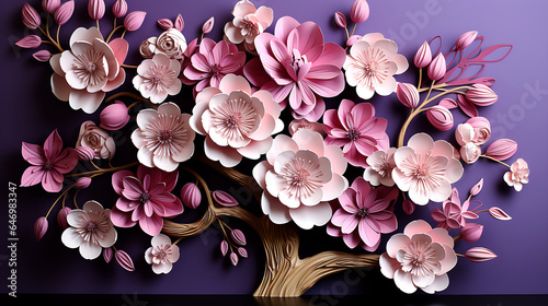 3d pink and purple branches flowers