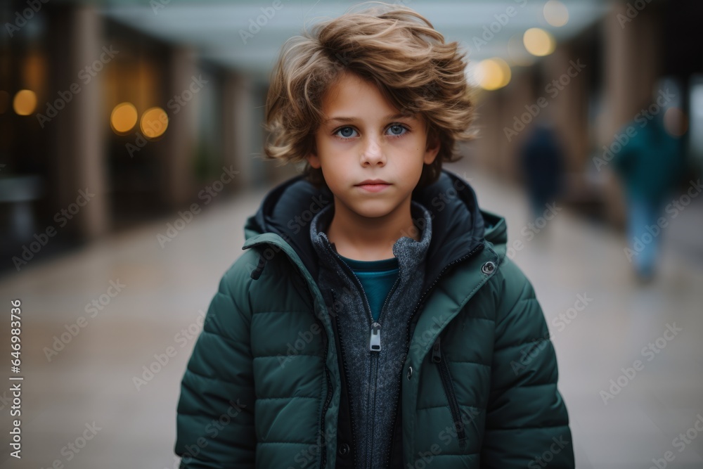 Portrait of a cute little boy in a winter jacket in the city Portrait of a cute little boy in a winter jacket in the city