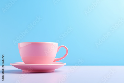 AI Pink cup on a blue background. Pop Art. Place for text