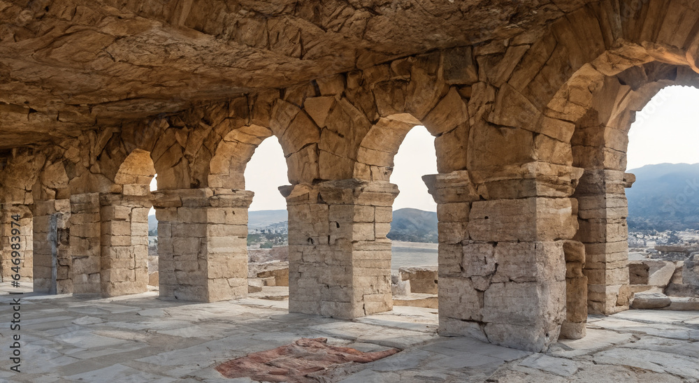 beautiful ancient architecture in ruins in high definition with ceramic floor
