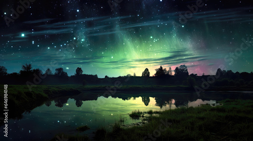 Northern lights in the night sky over the lake