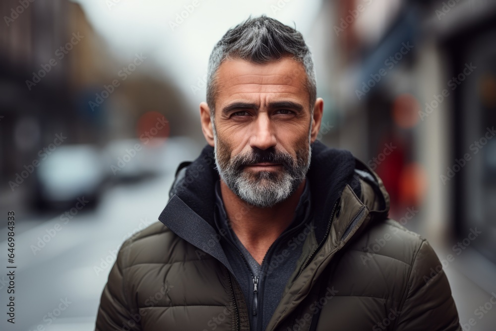Portrait of a middle-aged man in a city street. Portrait of a middle-aged man in a city street.
