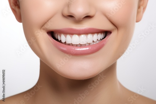 Beautiful white smile close up. Female white teeth close up, tooth whitening concept or toothpaste advertising.generative ai 