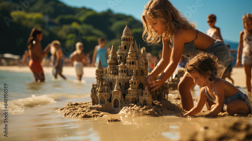 Children build a sandcastle...