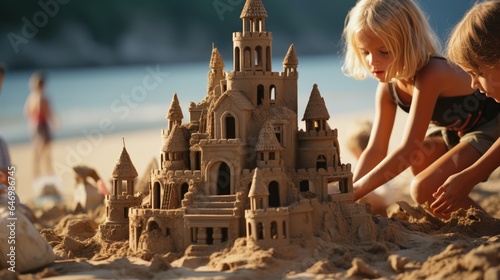 Children build a sandcastle...
