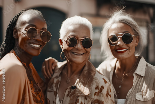 Radiant Smiles: Three Joyful African-American Friends Enjoying Sunny Day Together, ai generative