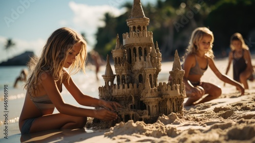 Children build a sandcastle...