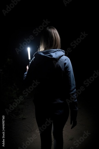 image woman with lantern walking in the night