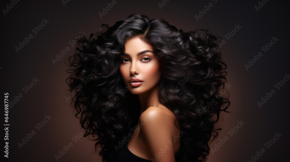 Beauty Asian girl with blowing long healthy wavy hair. hairstyle, hair care. copy space Beauty Asian girl with blowing long healthy wavy hair. hairstyle, hair care. copy space