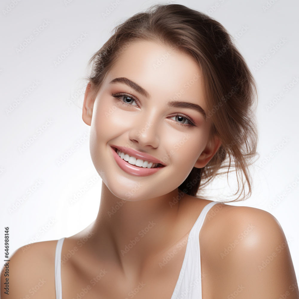 Radiant Woman in White Shirt with Glossy, Detailed Features Radiant Woman in White Shirt with Glossy, Detailed Features