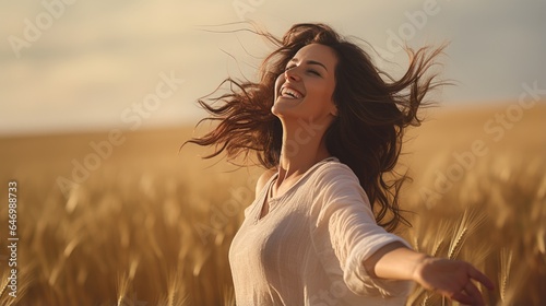 Joyful female breathing fre...